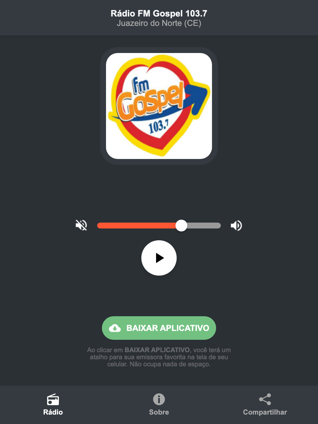 Screenshot do aplicativo da Rádio FM Gospel 103.7