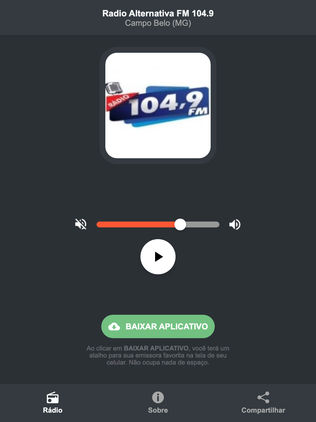 Screenshot do aplicativo da Radio Alternativa FM 104.9