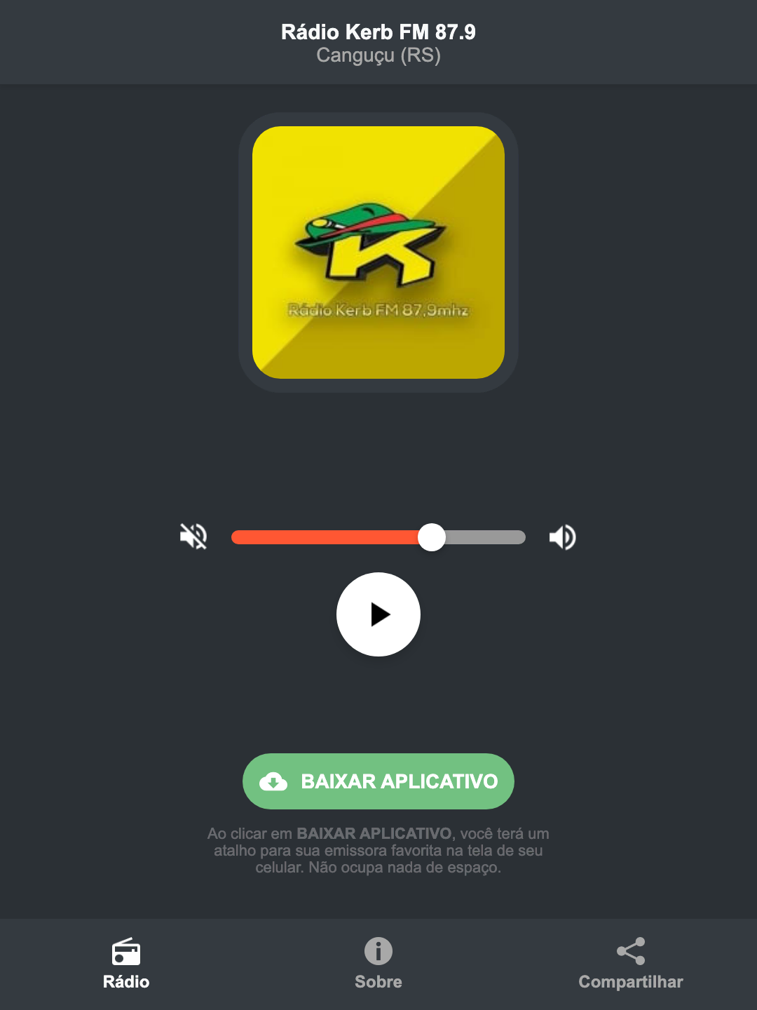Screenshot do aplicativo da Rádio Kerb FM 87.9