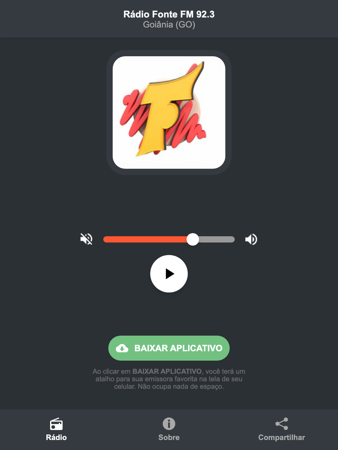 Screenshot do aplicativo da Rádio Fonte FM 92.3