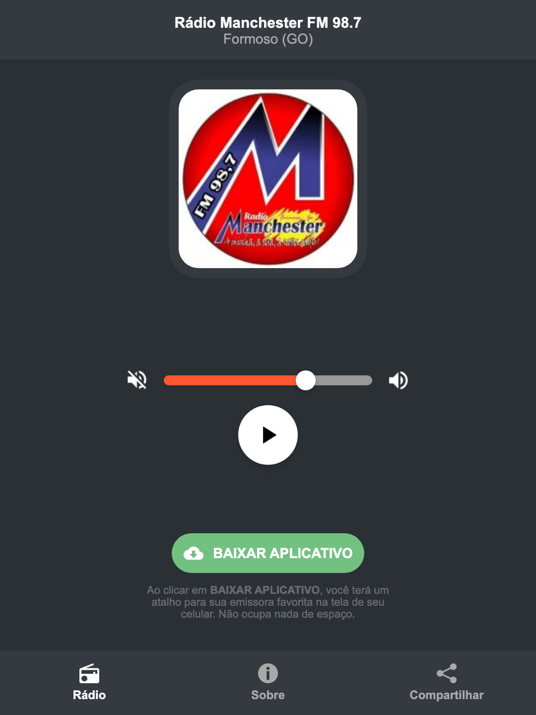 Screenshot do aplicativo da Rádio Manchester FM 98.7