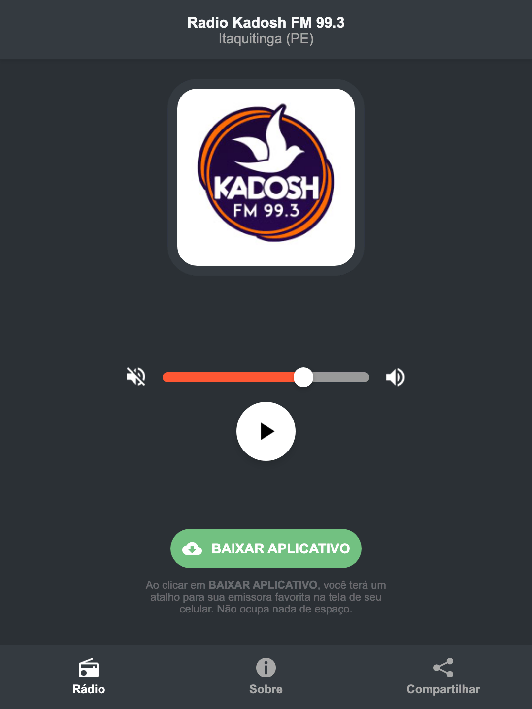 Screenshot do aplicativo da Radio Kadosh FM 99.3