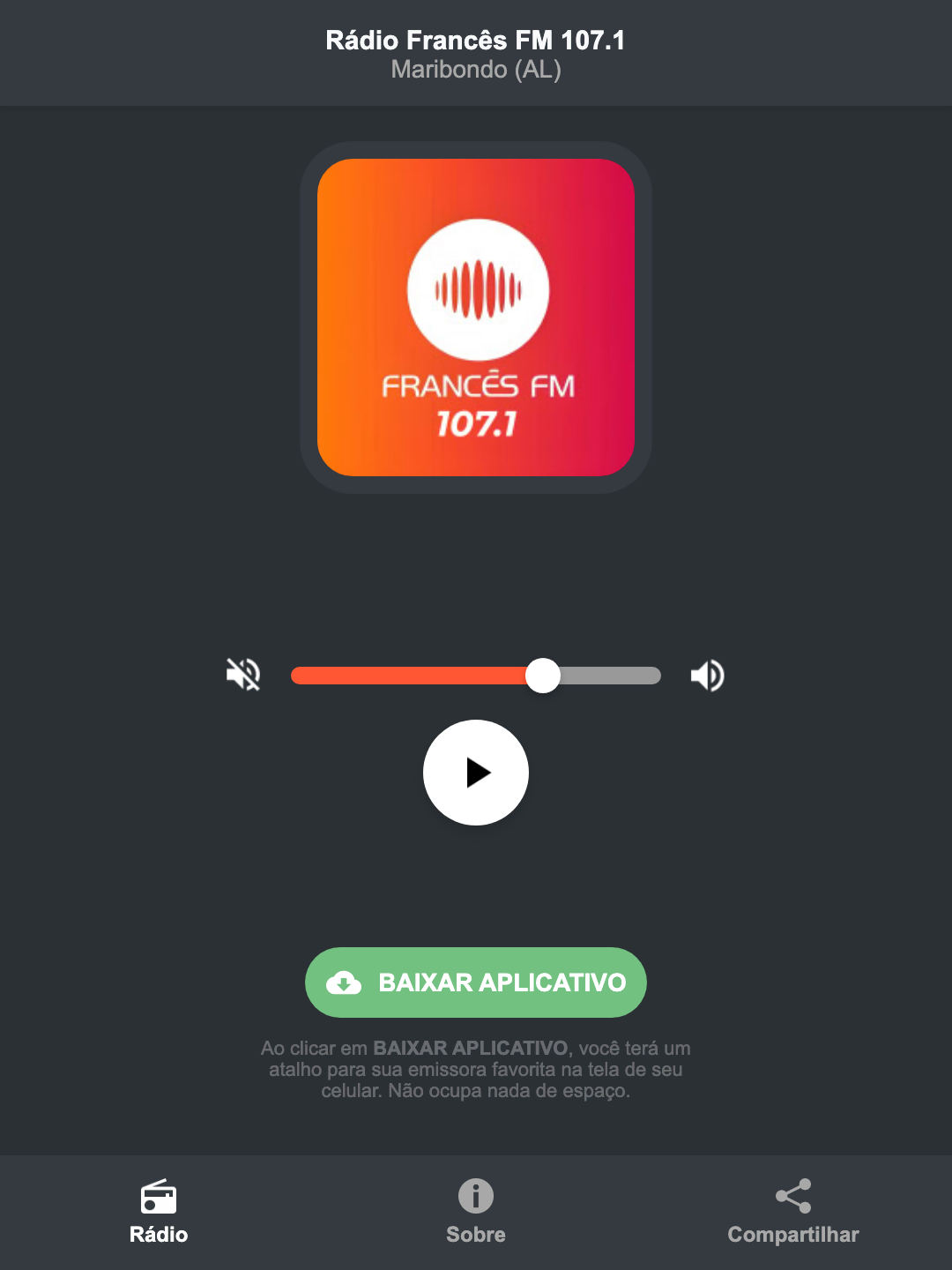 Screenshot do aplicativo da Rádio Francês FM 107.1