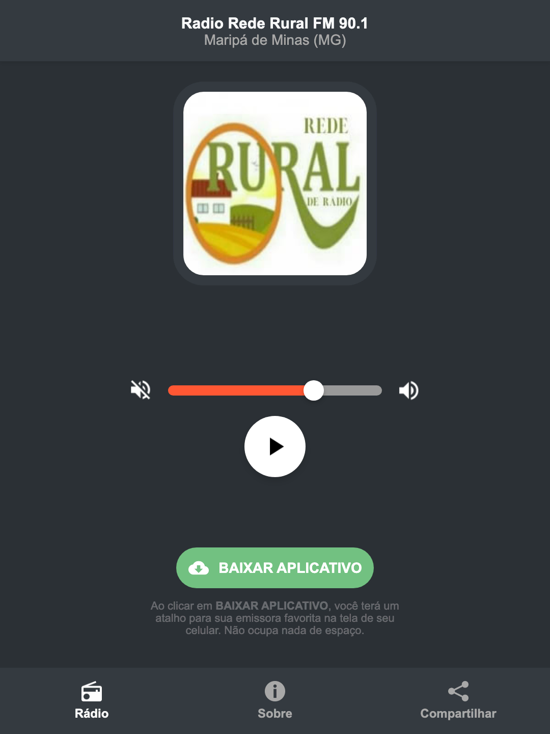 Screenshot do aplicativo da Radio Rede Rural FM 90.1