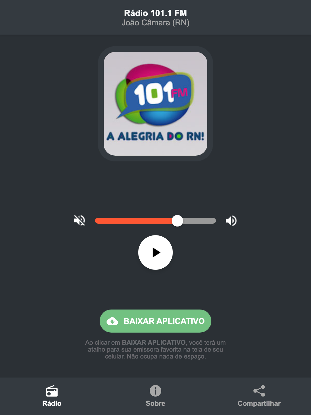 Screenshot do aplicativo da Rádio 101.1 FM