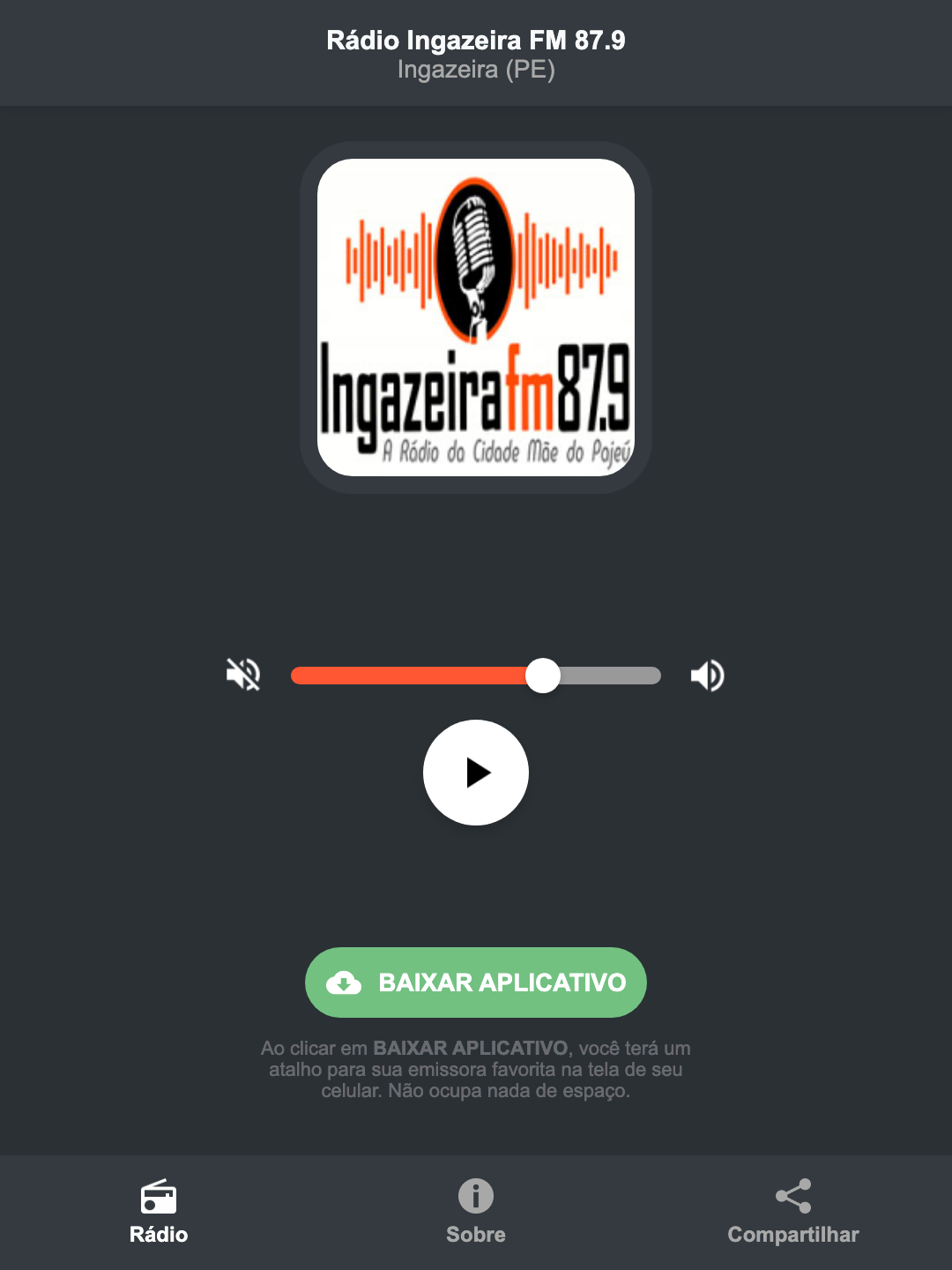 Screenshot do aplicativo da Rádio Ingazeira FM 87.9