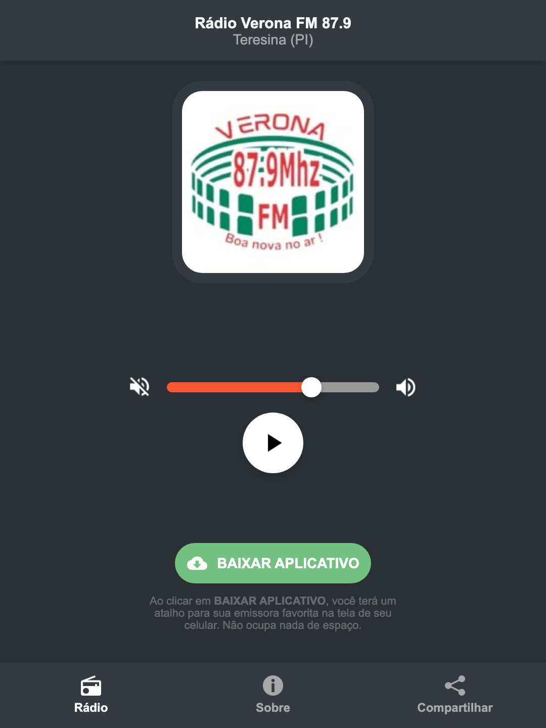 Screenshot do aplicativo da Rádio Verona FM 87.9