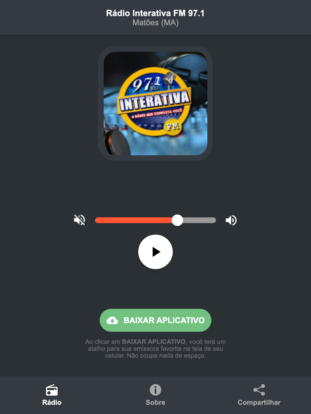 Screenshot do aplicativo da Rádio Interativa FM 97.1