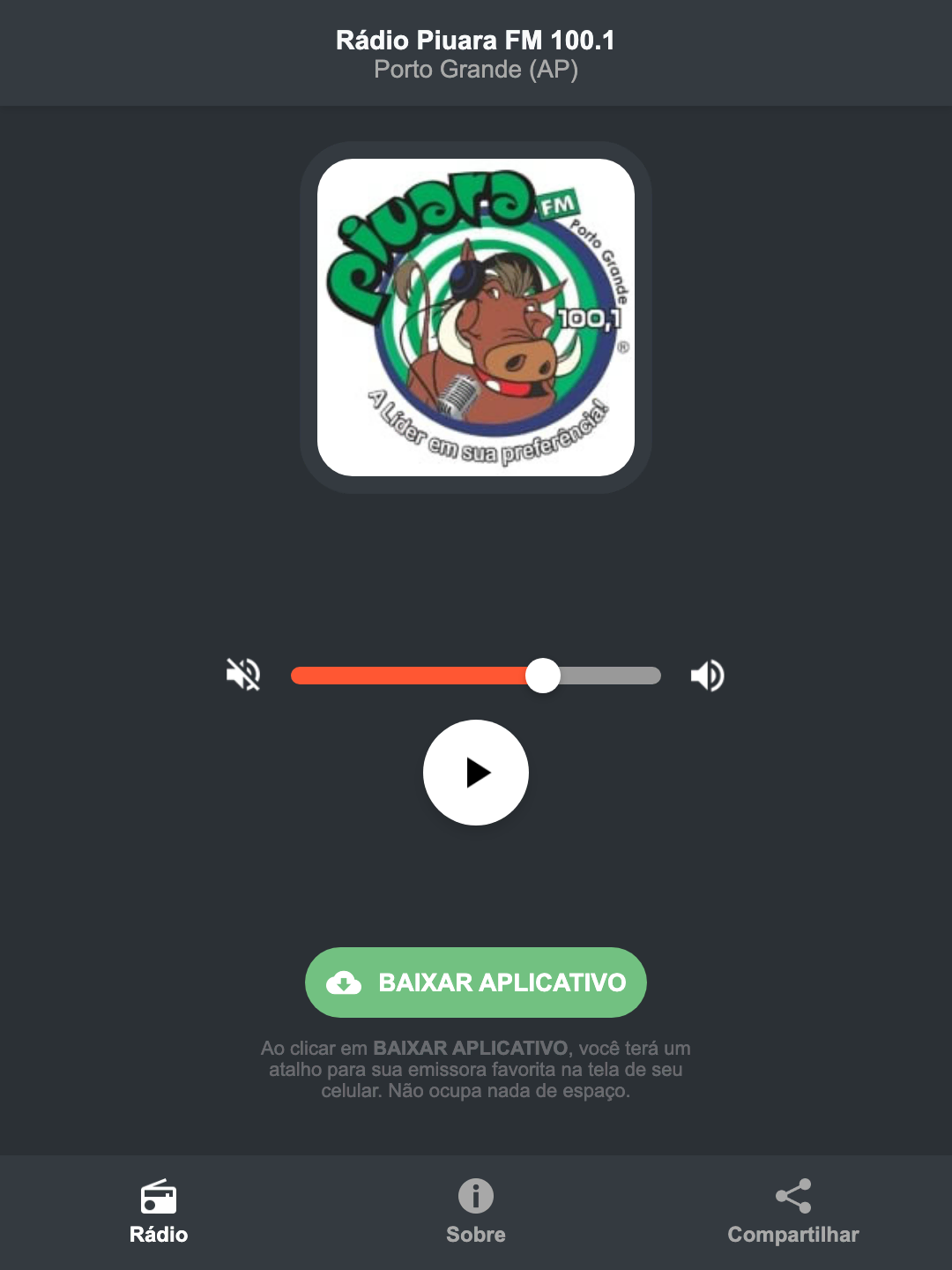 Screenshot do aplicativo da Rádio Piuara FM 100.1