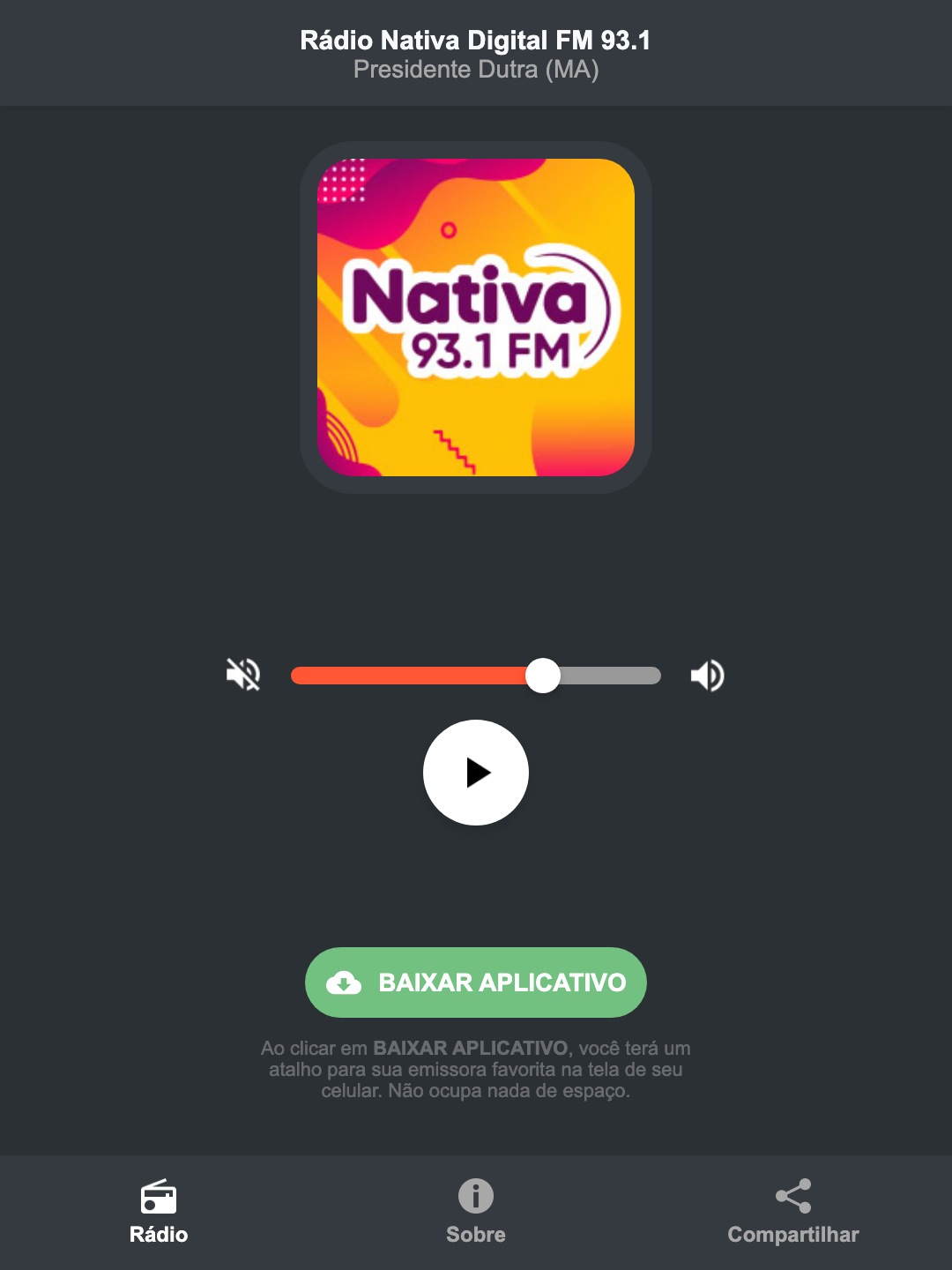 Screenshot do aplicativo da Rádio Nativa Digital FM 93.1
