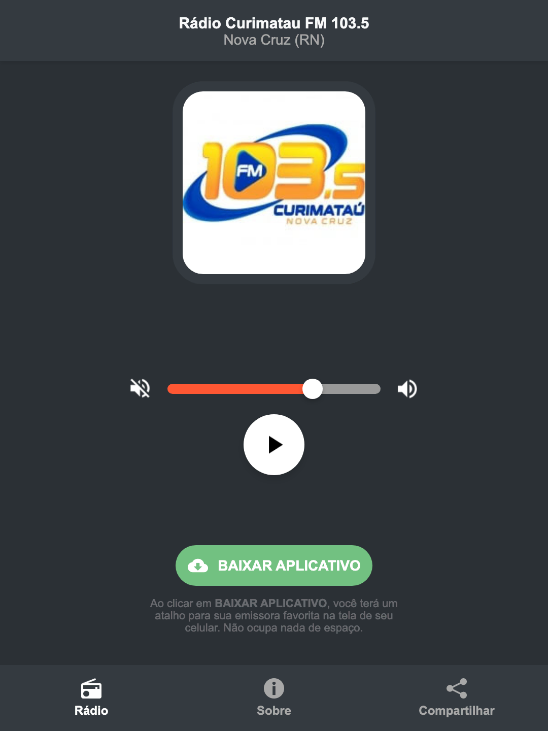 Screenshot do aplicativo da Rádio Curimatau FM 103.5