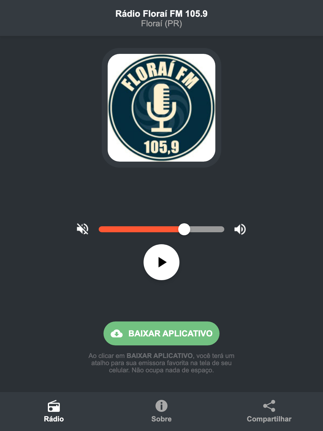 Screenshot do aplicativo da Rádio Floraí FM 105.9