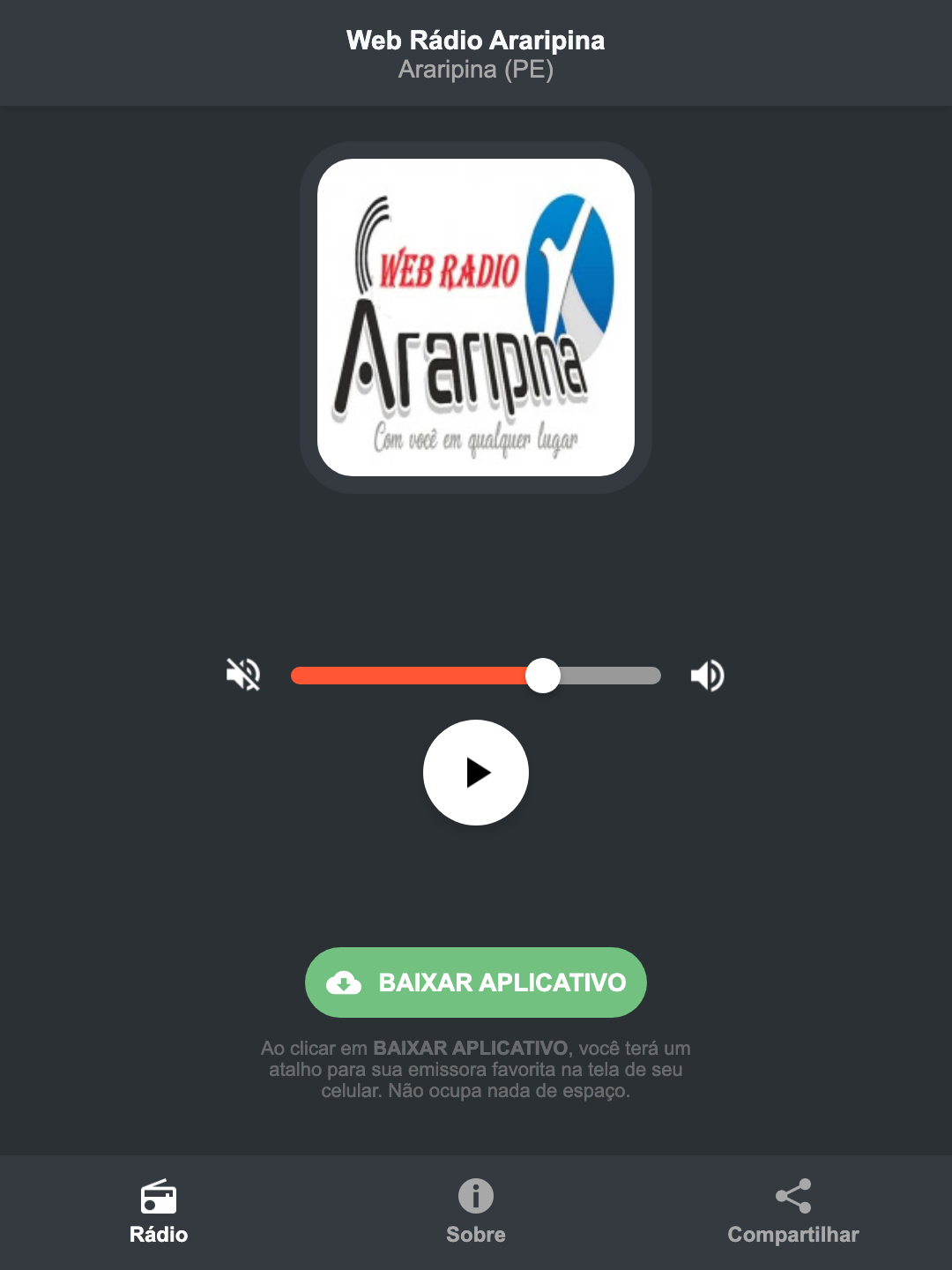 Screenshot do aplicativo da Web Rádio Araripina