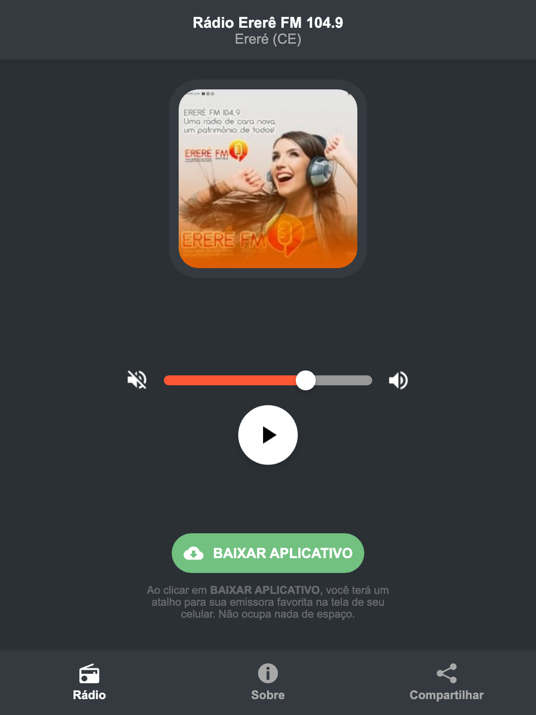 Screenshot do aplicativo da Rádio Ererê FM 104.9