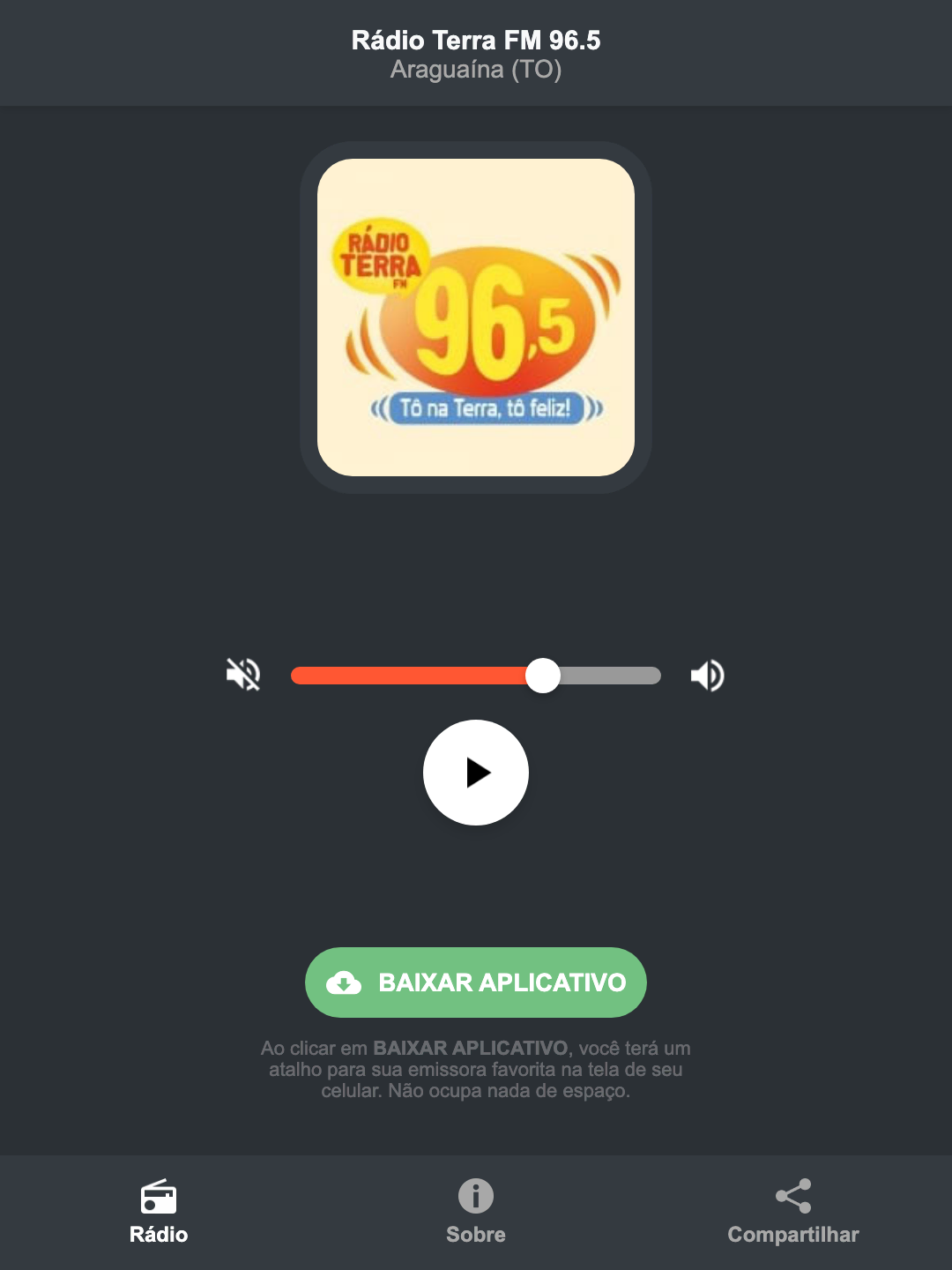 Screenshot do aplicativo da Rádio Terra FM 96.5