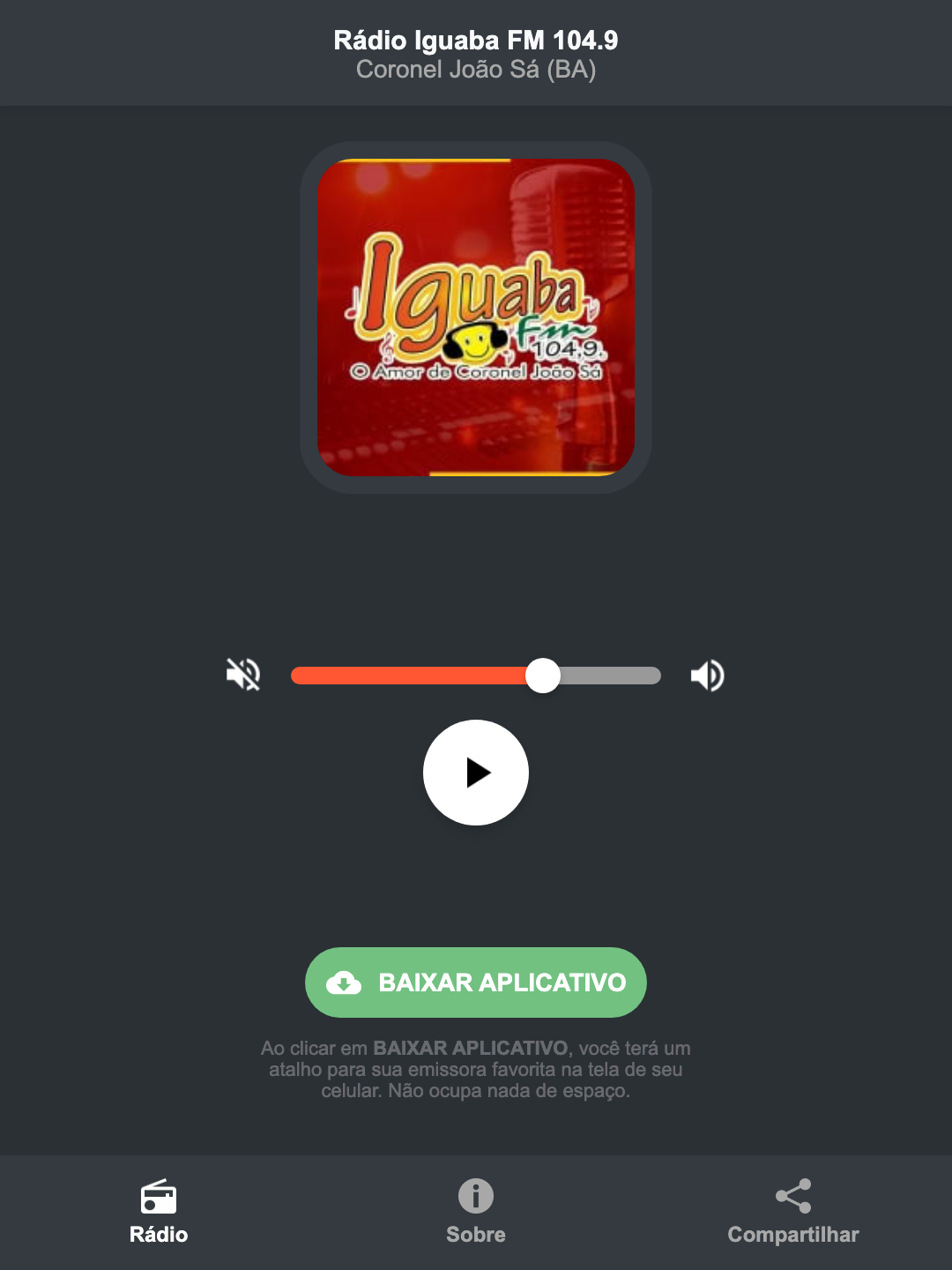 Screenshot do aplicativo da Rádio Iguaba FM 104.9