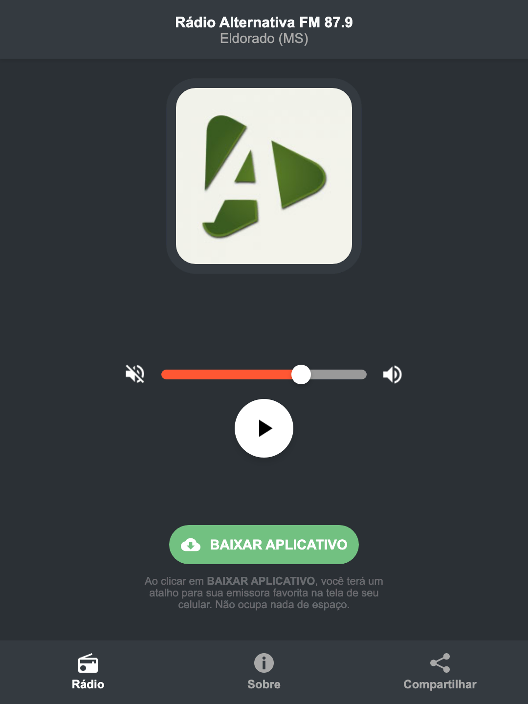 Screenshot do aplicativo da Rádio Alternativa FM 87.9