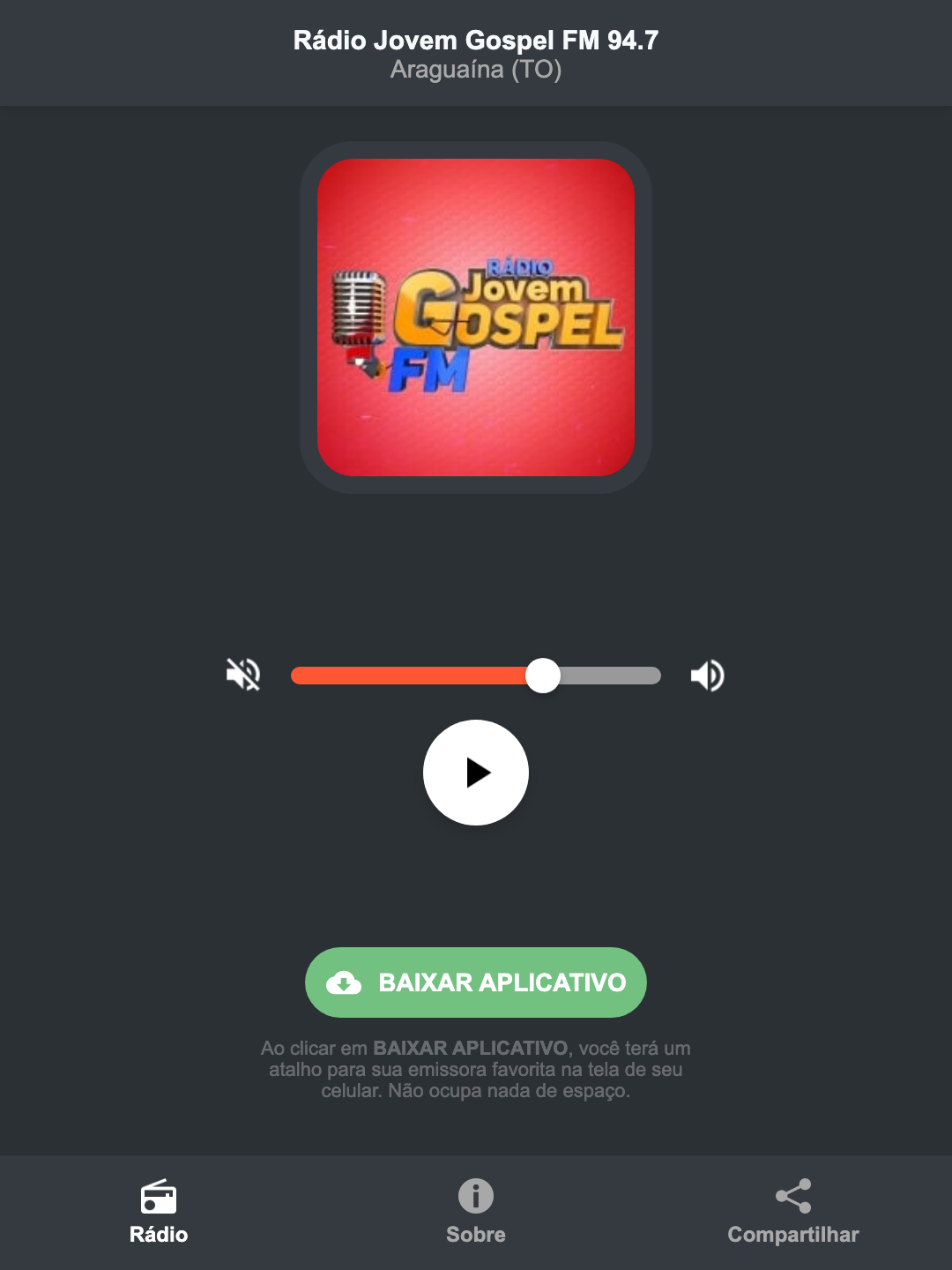 Screenshot do aplicativo da Rádio Jovem Gospel FM 94.7