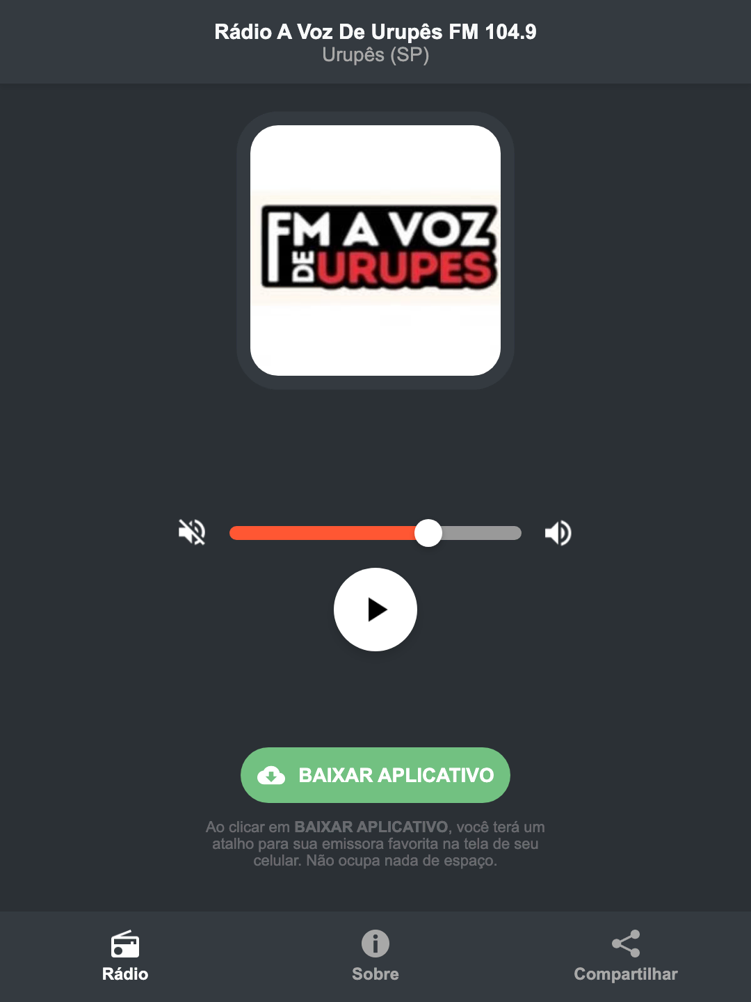 Screenshot do aplicativo da Rádio A Voz De Urupês FM 104.9