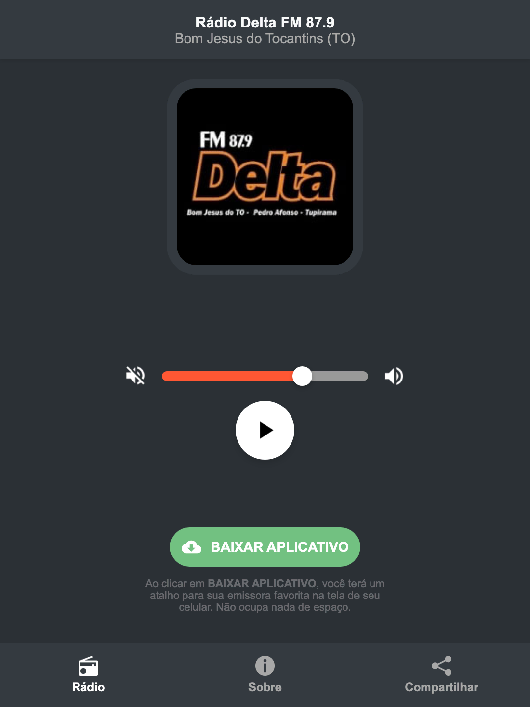 Screenshot do aplicativo da Rádio Delta FM 87.9