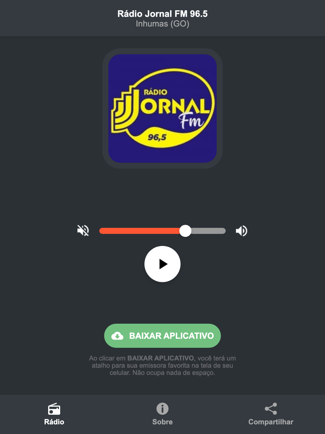 Screenshot do aplicativo da Rádio Jornal FM 96.5