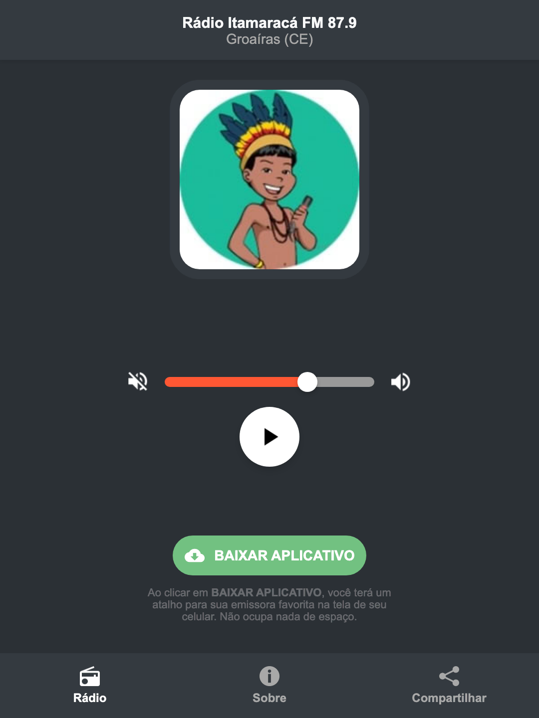 Screenshot do aplicativo da Rádio Itamaracá FM 87.9