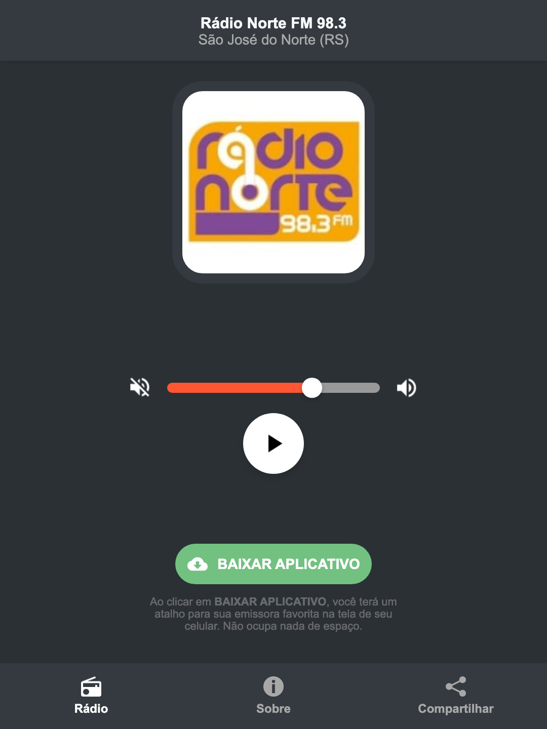 Screenshot do aplicativo da Rádio Norte FM 98.3