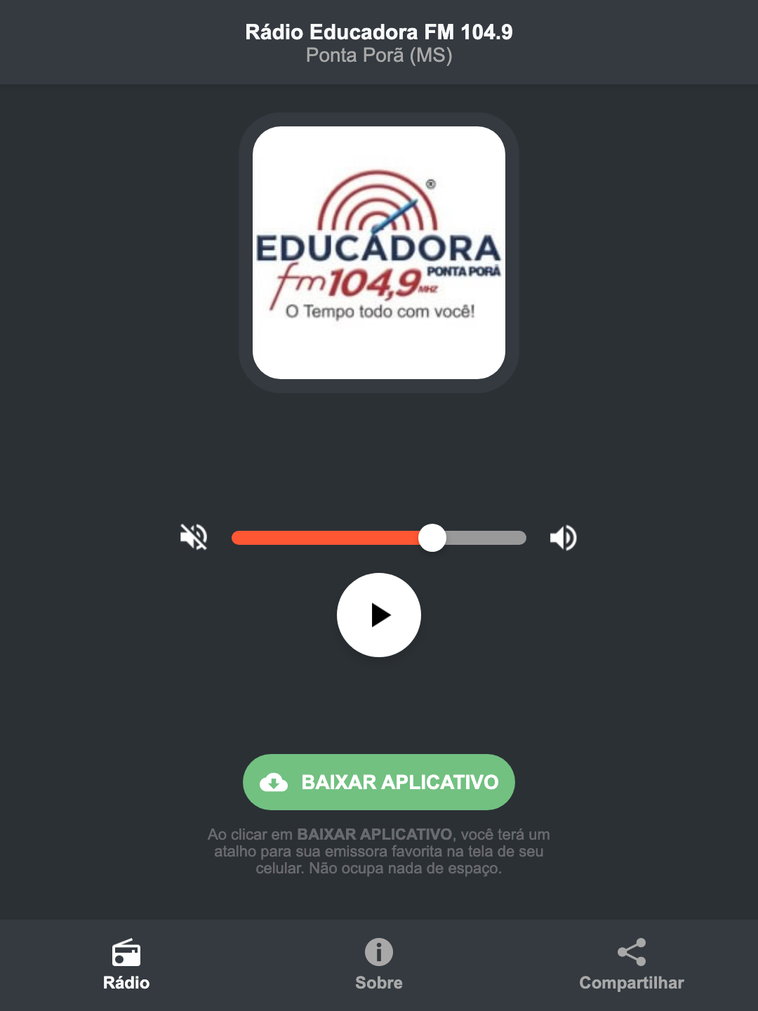 Screenshot do aplicativo da Rádio Educadora FM 104.9