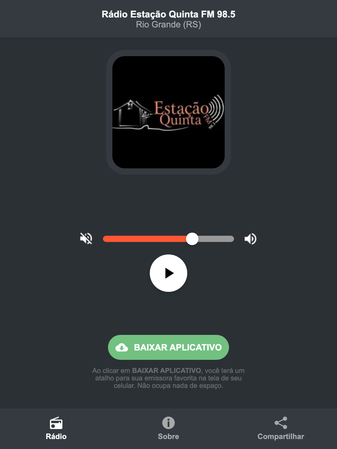 Screenshot do aplicativo da Rádio Estação Quinta FM 98.5
