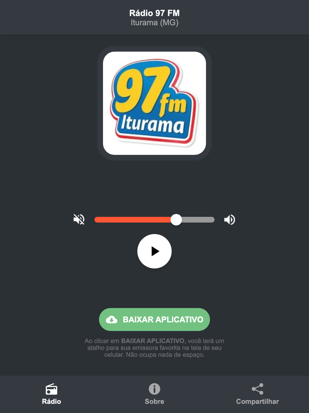 Screenshot do aplicativo da Rádio 97 FM