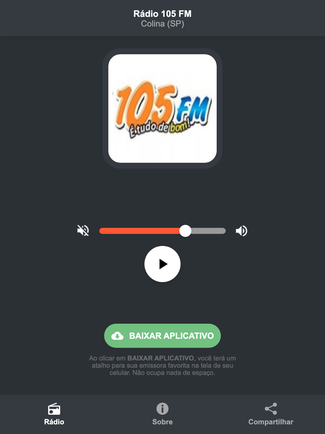 Screenshot do aplicativo da Rádio 105 FM