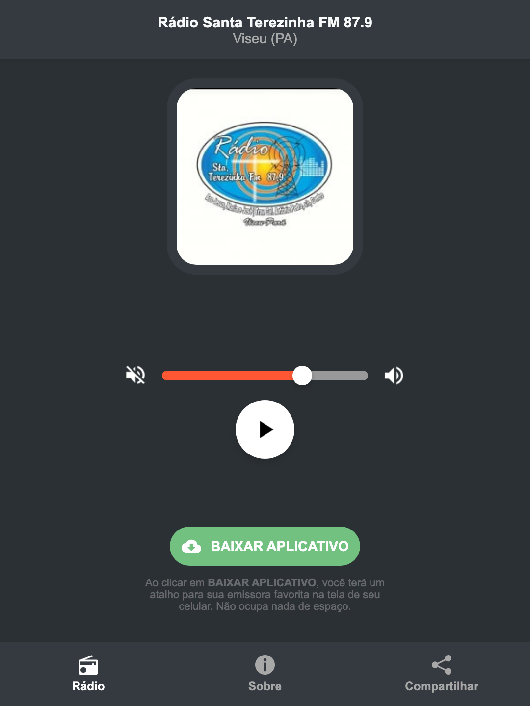 Screenshot do aplicativo da Rádio Santa Terezinha FM 87.9