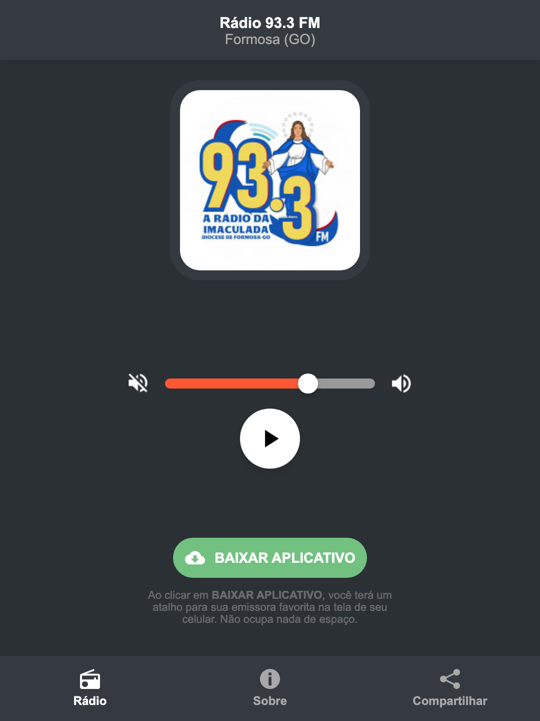 Screenshot do aplicativo da Rádio 93.3 FM
