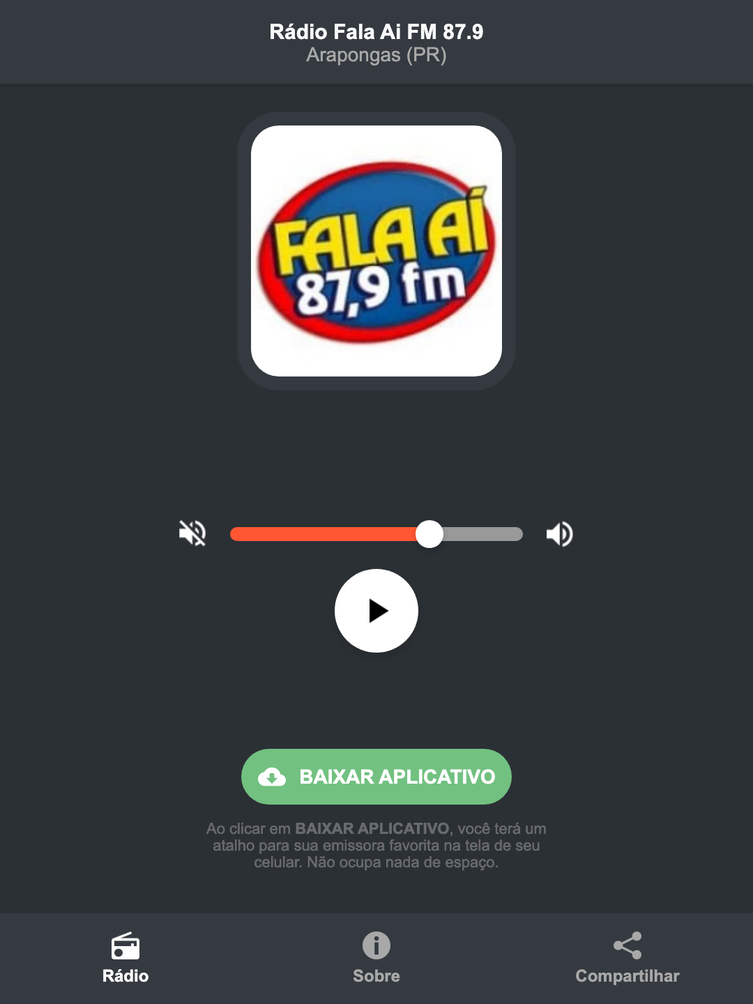 Screenshot do aplicativo da Rádio Fala Ai FM 87.9