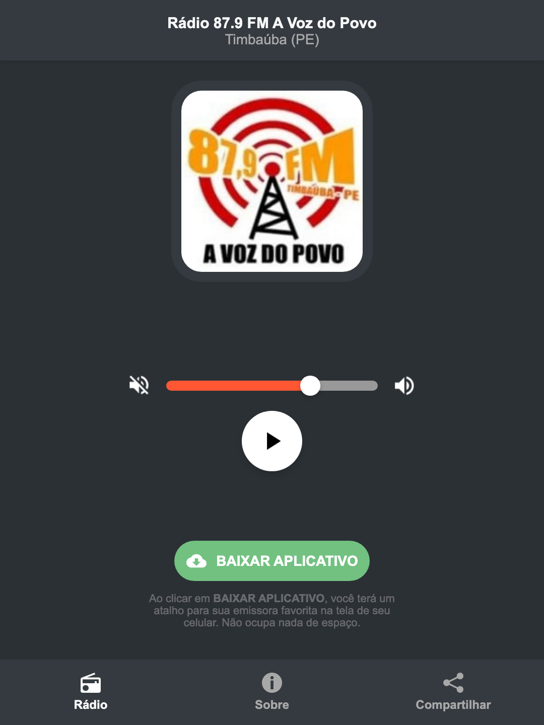 Screenshot do aplicativo da Rádio 87.9 FM A Voz do Povo