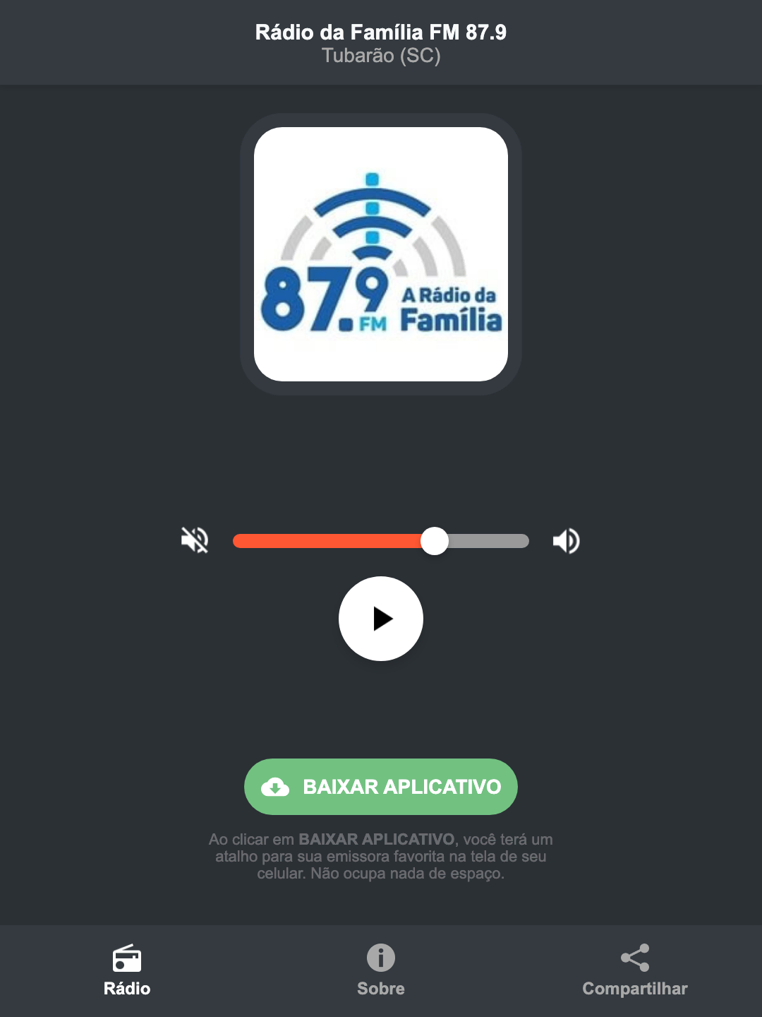 Screenshot do aplicativo da Rádio da Família FM 87.9