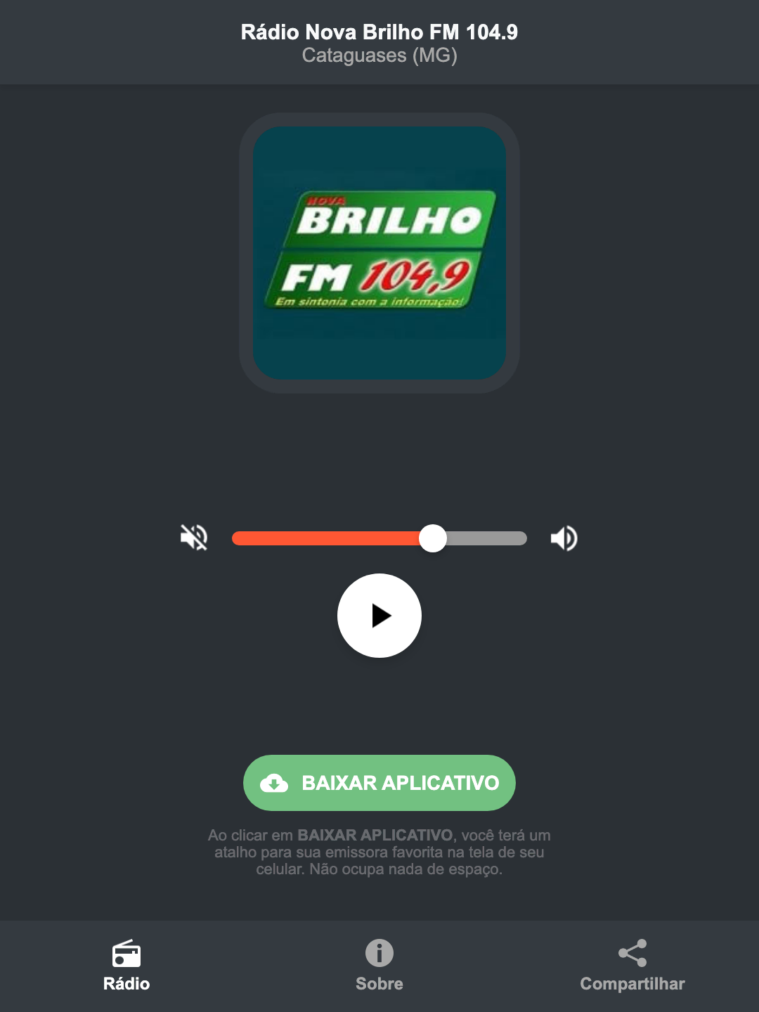Screenshot do aplicativo da Rádio Nova Brilho FM 104.9