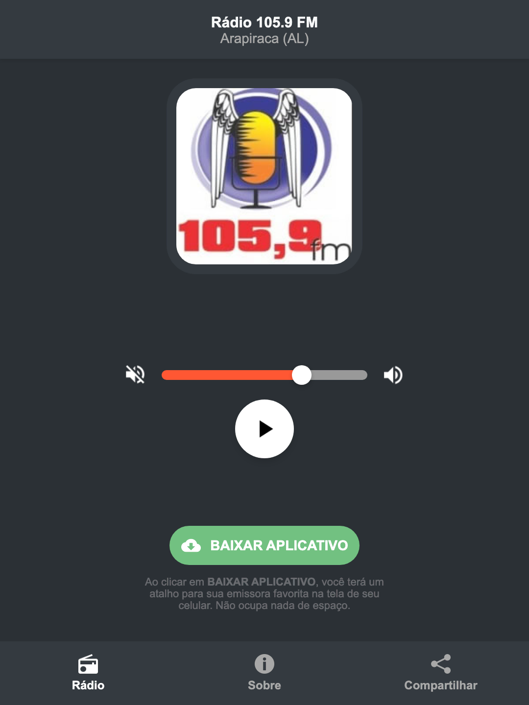 Screenshot do aplicativo da Rádio 105.9 FM