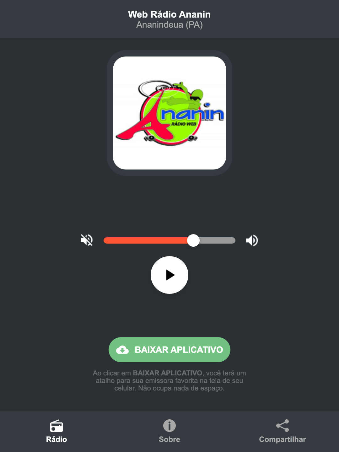 Screenshot do aplicativo da Web Rádio Ananin