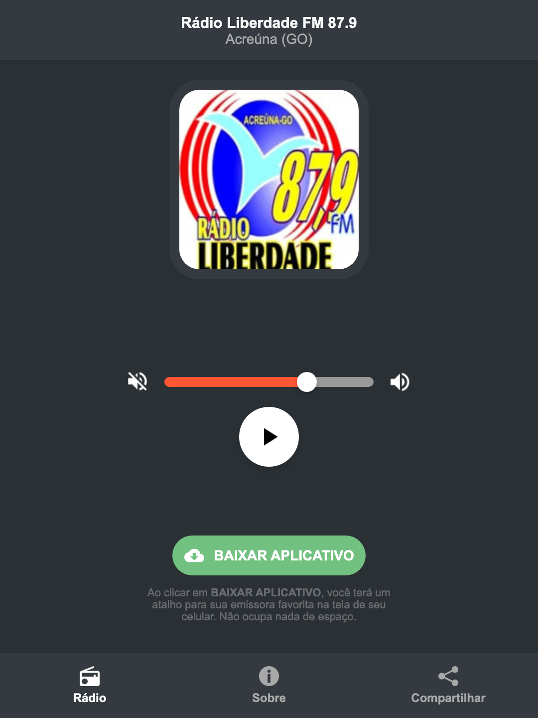 Screenshot do aplicativo da Rádio Liberdade FM 87.9