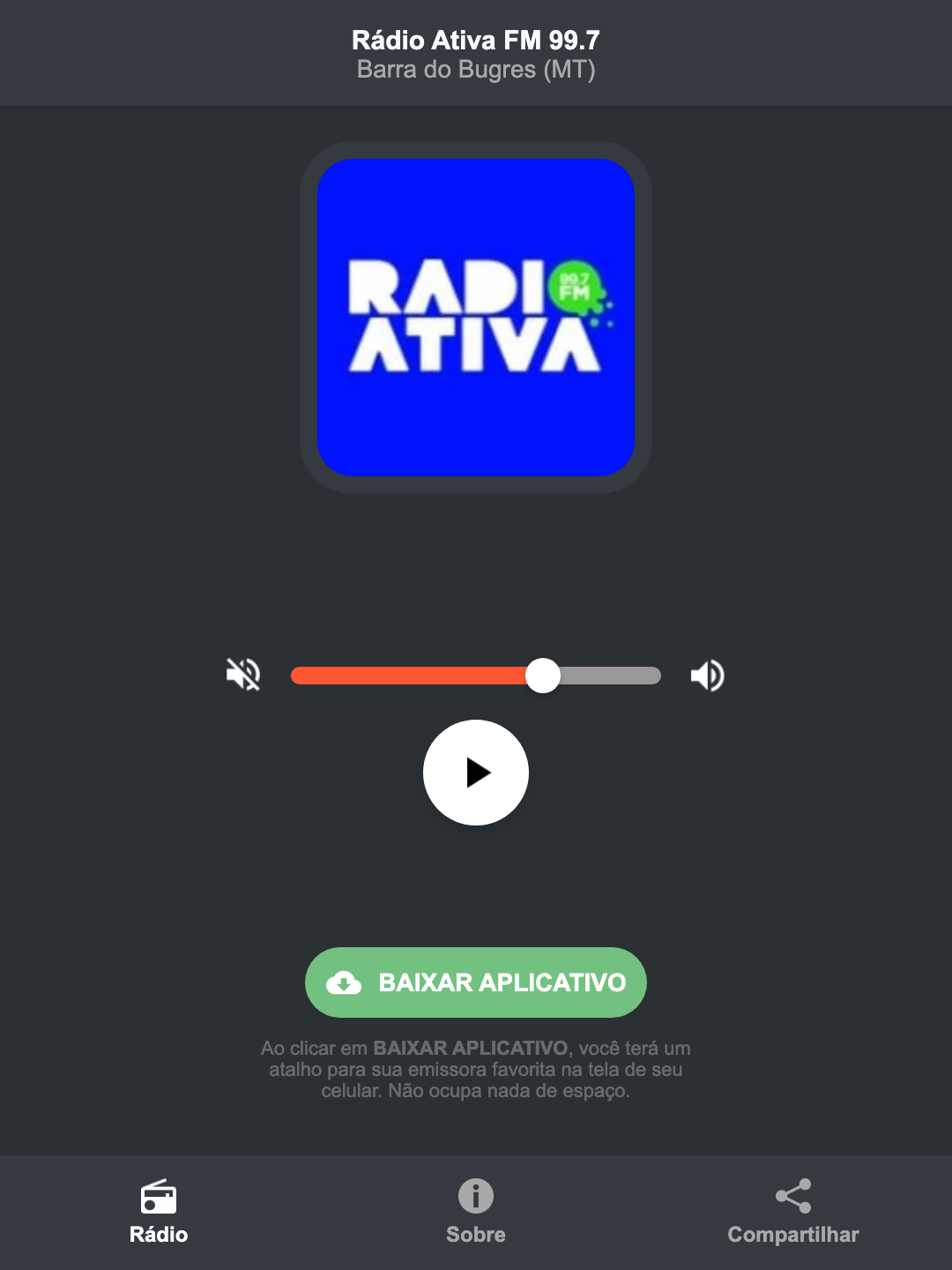 Screenshot do aplicativo da Rádio Ativa FM 99.7