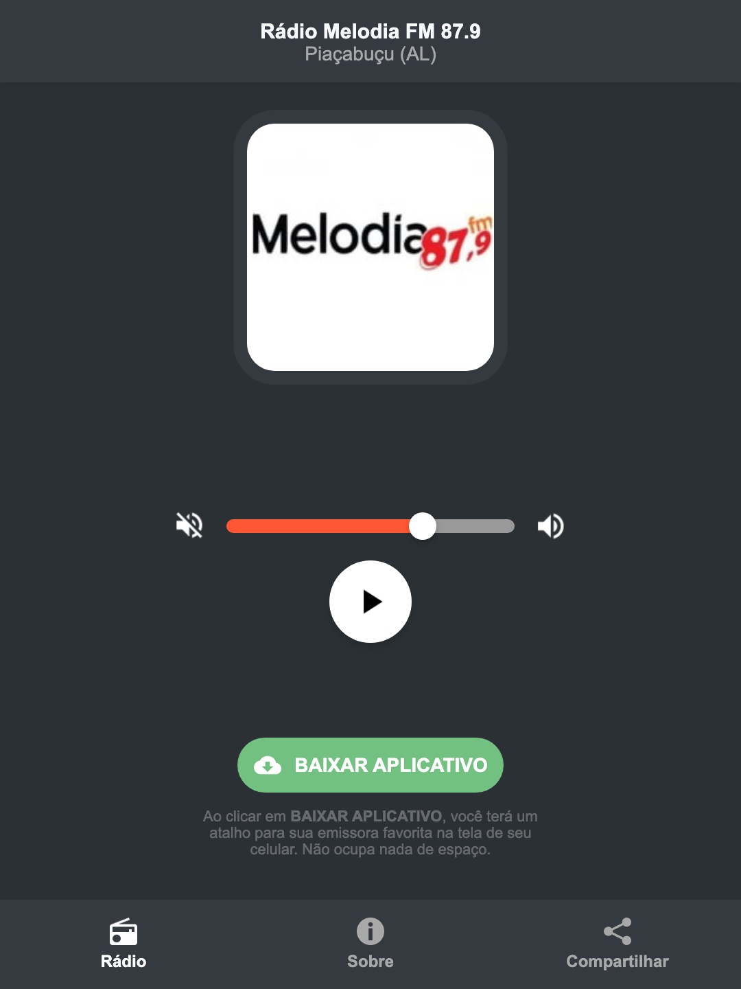Screenshot do aplicativo da Rádio Melodia FM 87.9