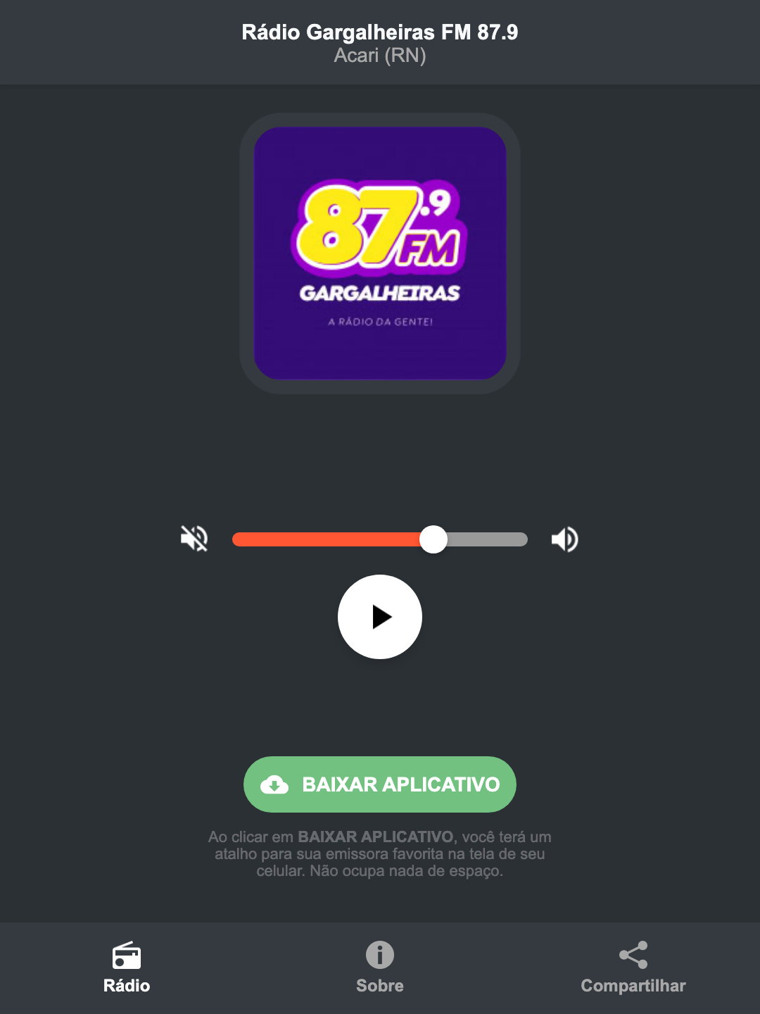 Screenshot do aplicativo da Rádio Gargalheiras FM 87.9