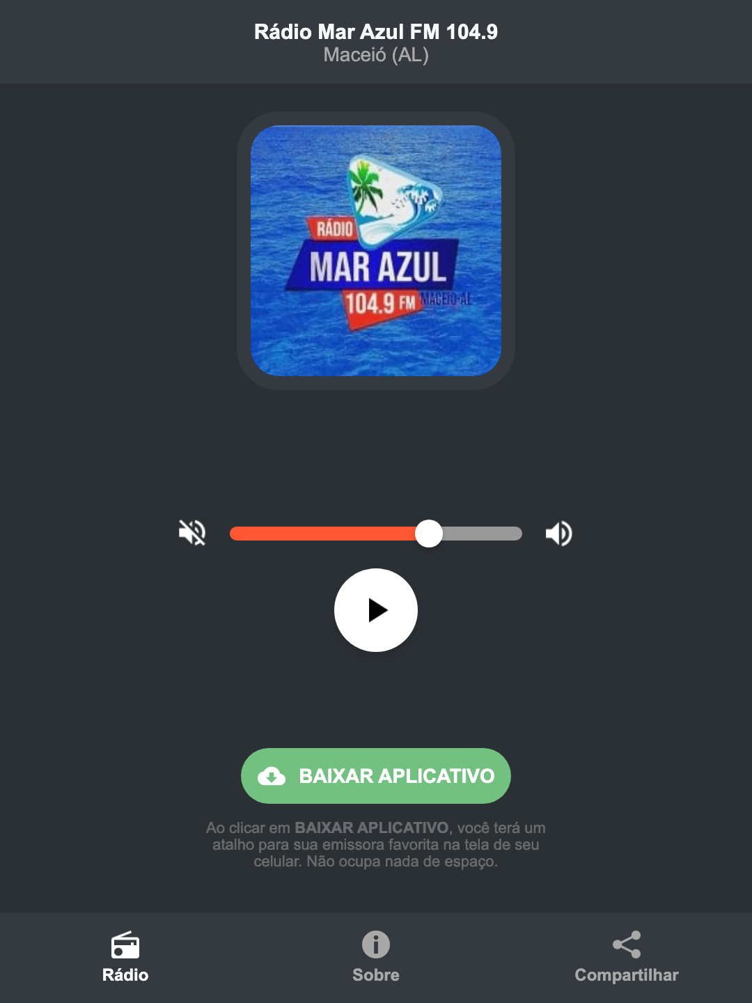 Screenshot do aplicativo da Rádio Mar Azul FM 104.9