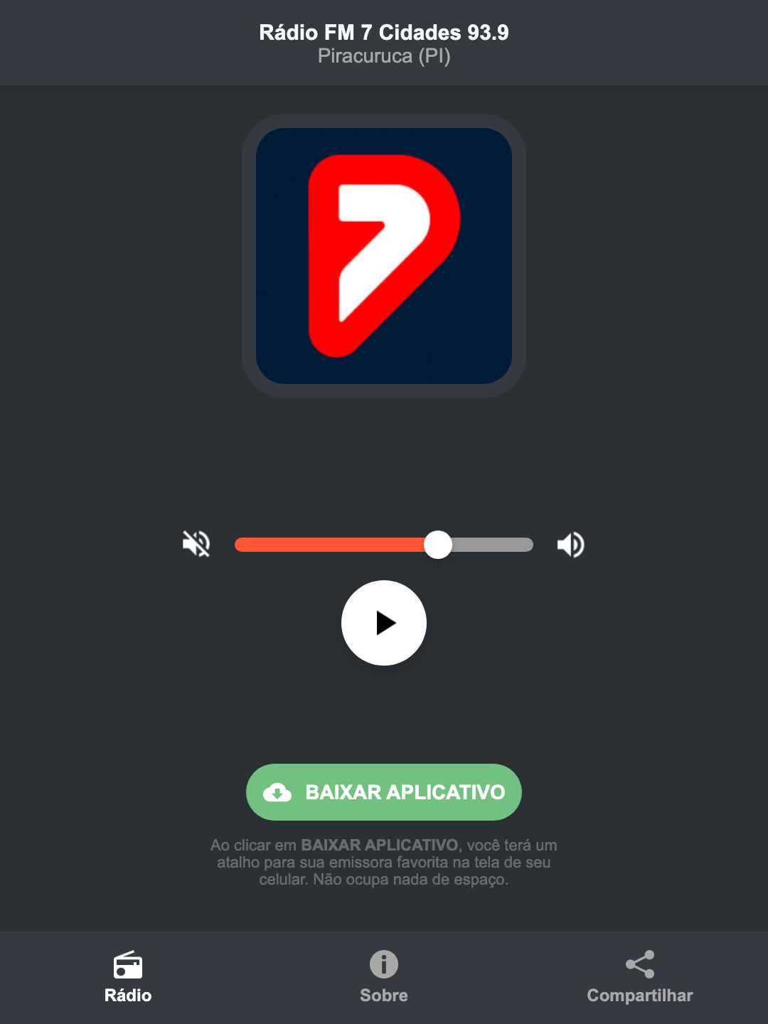 Screenshot do aplicativo da Rádio FM 7 Cidades 93.9