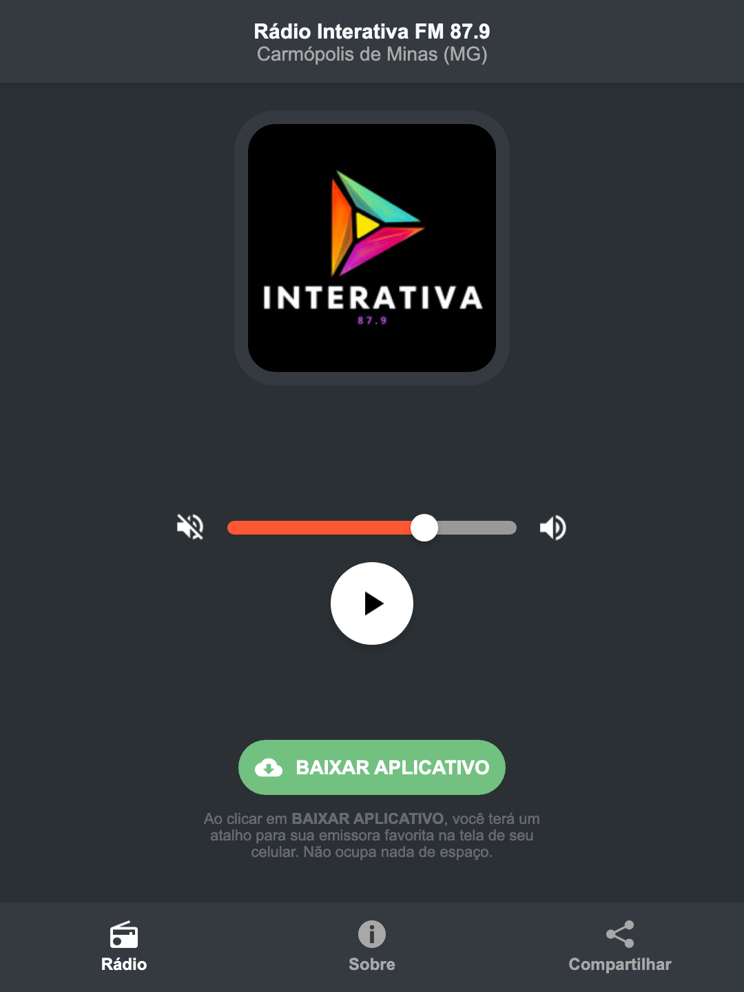 Screenshot do aplicativo da Rádio Interativa FM 87.9