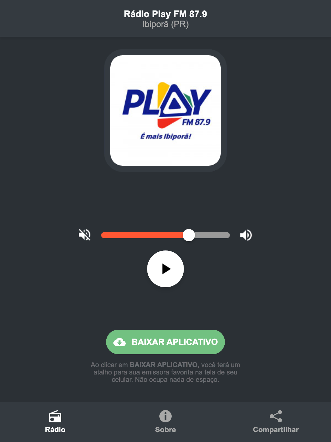 Screenshot do aplicativo da Rádio Play FM 87.9