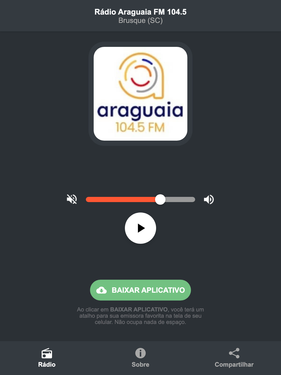 Screenshot do aplicativo da Rádio Araguaia FM 104.5