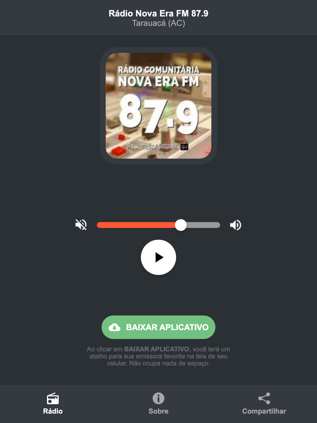 Screenshot do aplicativo da Rádio Nova Era FM 87.9