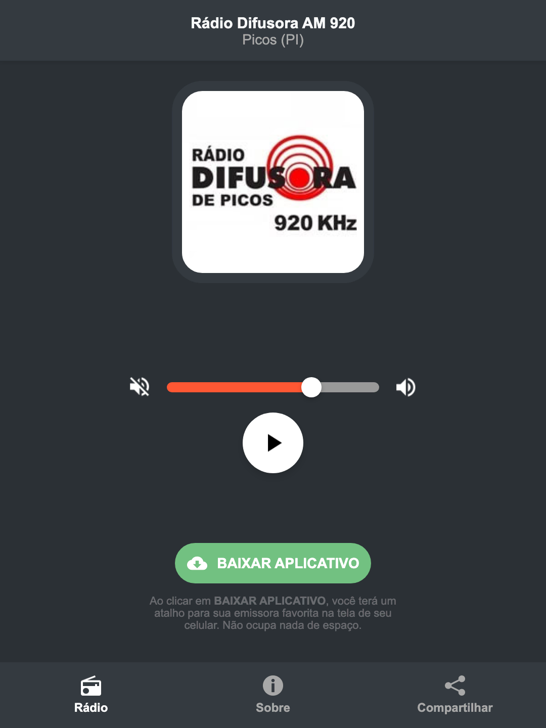 Screenshot do aplicativo da Rádio Difusora AM 920